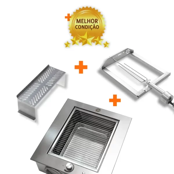 Churrasqueira de Embutir a Gás Diamante Inox 304 Com Kit Espeto e 2° Andar