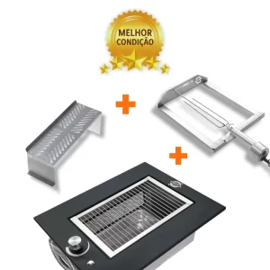 Churrasqueira de Embutir a Gás Smart Black Com Kit Espeto e 2° Andar